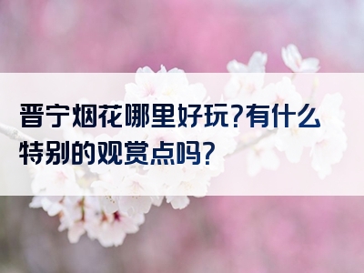 晋宁烟花哪里好玩？有什么特别的观赏点吗？