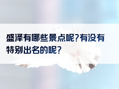 盛泽有哪些景点呢？有没有特别出名的呢？