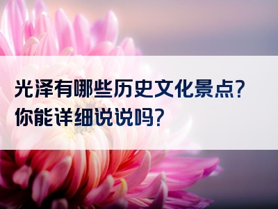 光泽有哪些历史文化景点？你能详细说说吗？