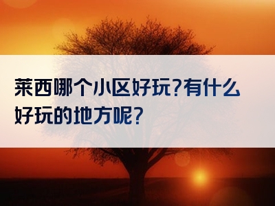 莱西哪个小区好玩？有什么好玩的地方呢？