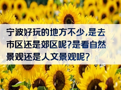 宁波好玩的地方不少，是去市区还是郊区呢？是看自然景观还是人文景观呢？