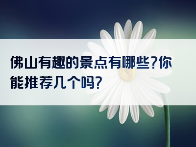 佛山有趣的景点有哪些？你能推荐几个吗？