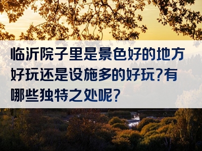临沂院子里是景色好的地方好玩还是设施多的好玩？有哪些独特之处呢？