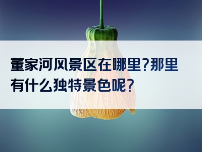董家河风景区在哪里？那里有什么独特景色呢？
