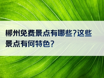 郴州免费景点有哪些？这些景点有何特色？