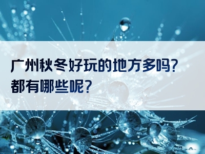 广州秋冬好玩的地方多吗？都有哪些呢？