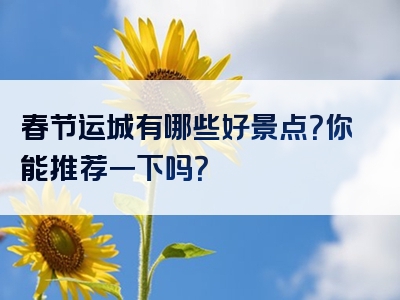 春节运城有哪些好景点？你能推荐一下吗？