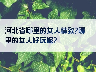 河北省哪里的女人精致？哪里的女人好玩呢？