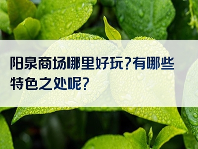 阳泉商场哪里好玩？有哪些特色之处呢？
