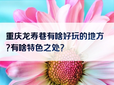 重庆龙寿巷有啥好玩的地方？有啥特色之处？