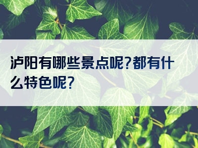 泸阳有哪些景点呢？都有什么特色呢？