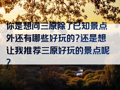 你是想问三原除了已知景点外还有哪些好玩的？还是想让我推荐三原好玩的景点呢？