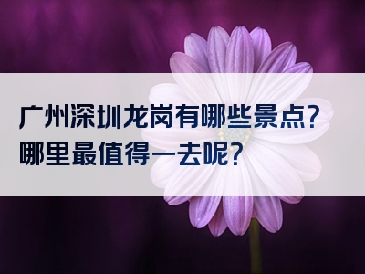 广州深圳龙岗有哪些景点？哪里最值得一去呢？
