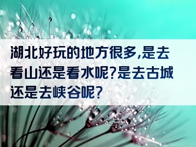 湖北好玩的地方很多，是去看山还是看水呢？是去古城还是去峡谷呢？