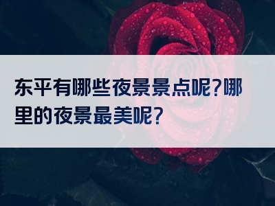 东平有哪些夜景景点呢？哪里的夜景最美呢？
