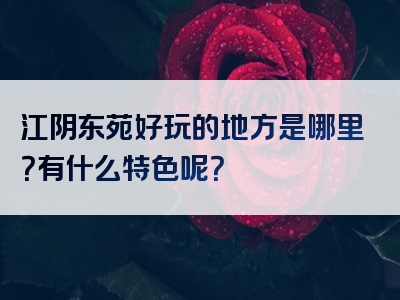 江阴东苑好玩的地方是哪里？有什么特色呢？