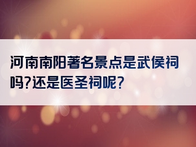 河南南阳著名景点是武侯祠吗？还是医圣祠呢？