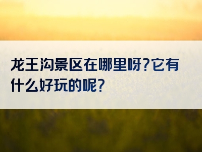 龙王沟景区在哪里呀？它有什么好玩的呢？