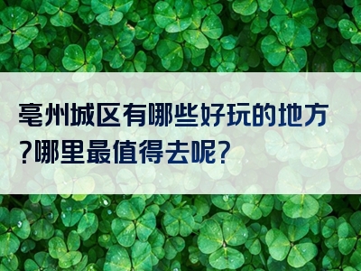 亳州城区有哪些好玩的地方？哪里最值得去呢？