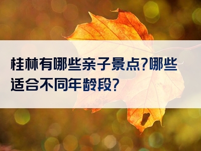 桂林有哪些亲子景点？哪些适合不同年龄段？