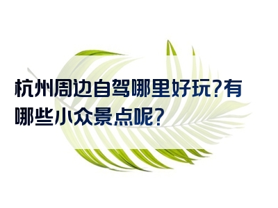 杭州周边自驾哪里好玩？有哪些小众景点呢？