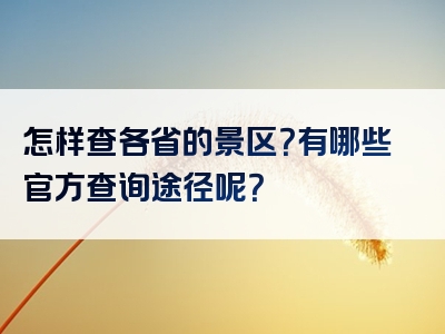 怎样查各省的景区？有哪些官方查询途径呢？