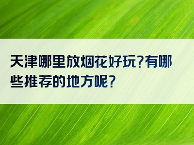 天津哪里放烟花好玩？有哪些推荐的地方呢？