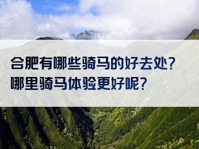 合肥有哪些骑马的好去处？哪里骑马体验更好呢？