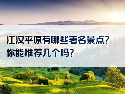 江汉平原有哪些著名景点？你能推荐几个吗？