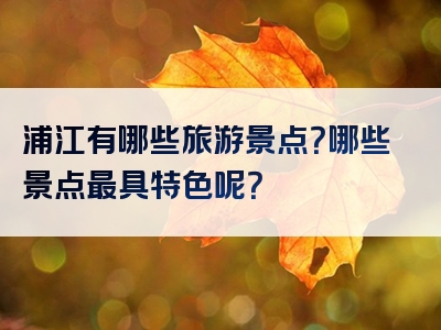 浦江有哪些旅游景点？哪些景点最具特色呢？