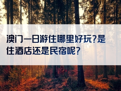 澳门一日游住哪里好玩？是住酒店还是民宿呢？