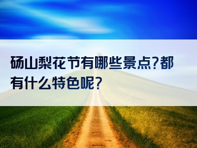 砀山梨花节有哪些景点？都有什么特色呢？