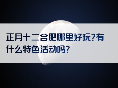 正月十二合肥哪里好玩？有什么特色活动吗？