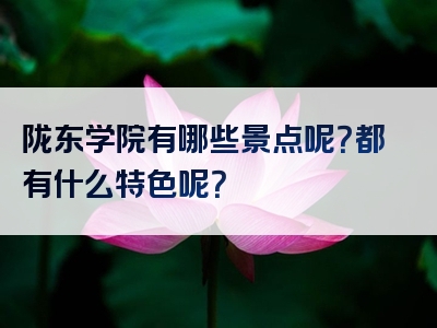 陇东学院有哪些景点呢？都有什么特色呢？