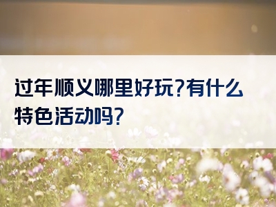 过年顺义哪里好玩？有什么特色活动吗？