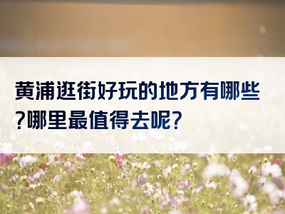 黄浦逛街好玩的地方有哪些？哪里最值得去呢？