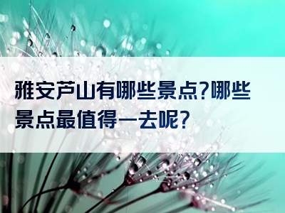 雅安芦山有哪些景点？哪些景点最值得一去呢？