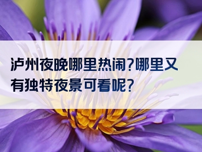 泸州夜晚哪里热闹？哪里又有独特夜景可看呢？