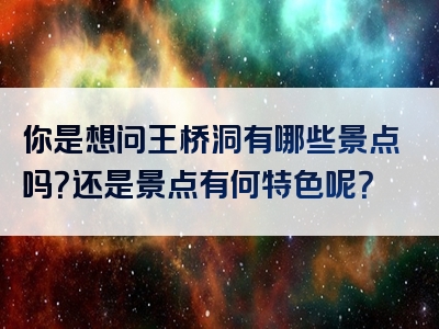你是想问王桥洞有哪些景点吗？还是景点有何特色呢？