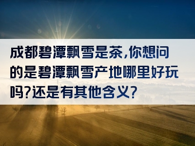 成都碧潭飘雪是茶，你想问的是碧潭飘雪产地哪里好玩吗？还是有其他含义？