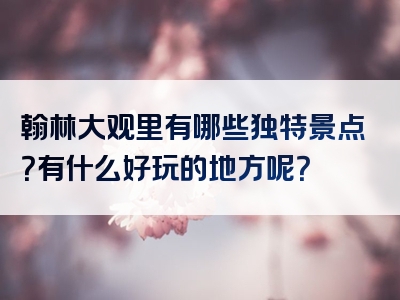 翰林大观里有哪些独特景点？有什么好玩的地方呢？