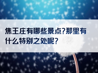 焦王庄有哪些景点？那里有什么特别之处呢？
