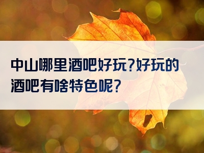 中山哪里酒吧好玩？好玩的酒吧有啥特色呢？