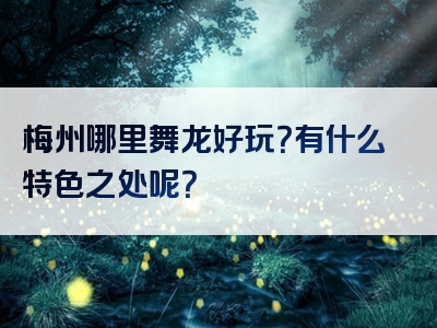 梅州哪里舞龙好玩？有什么特色之处呢？