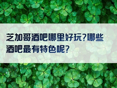 芝加哥酒吧哪里好玩？哪些酒吧最有特色呢？