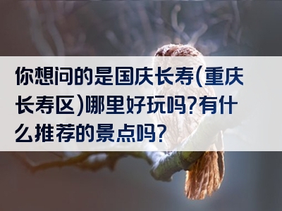你想问的是国庆长寿（重庆长寿区）哪里好玩吗？有什么推荐的景点吗？