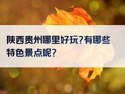 陕西贵州哪里好玩？有哪些特色景点呢？