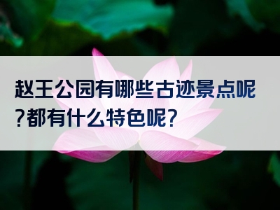 赵王公园有哪些古迹景点呢？都有什么特色呢？