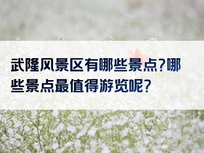 武隆风景区有哪些景点？哪些景点最值得游览呢？