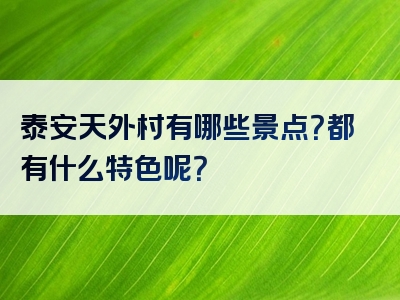 泰安天外村有哪些景点？都有什么特色呢？